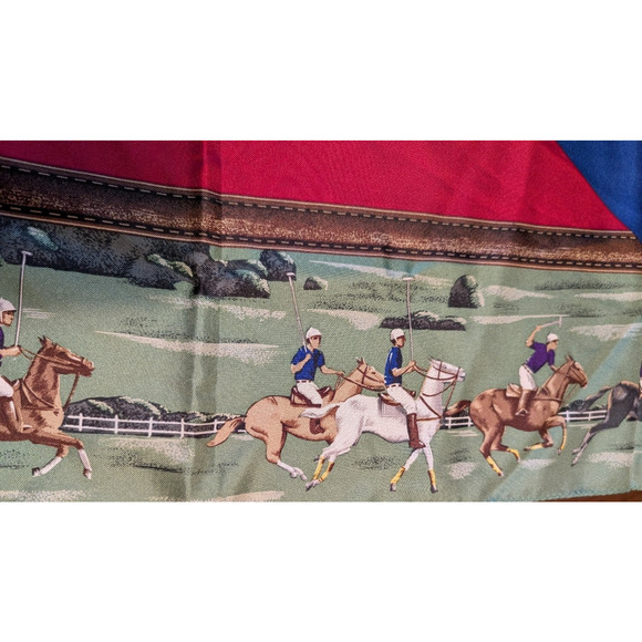 VINTAGE Ralph Lauren Silk Scarf Equestrian Horses Polo Made in Japan 35 x 35 - Picture 8 of 9